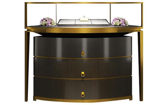 高端奢華珠寶地櫃_拉（lā）絲紅銅不鏽鋼玻璃展櫃