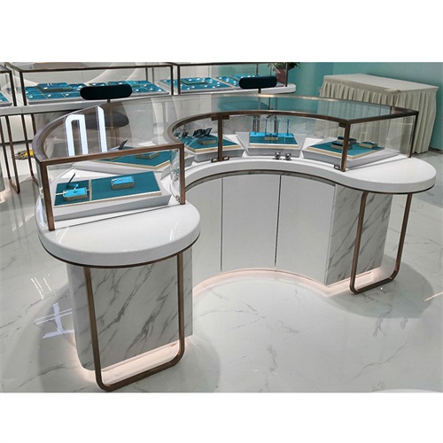 弧形不鏽（xiù）鋼大理石櫃台展（zhǎn）示櫃_輕奢不鏽鋼玻璃展櫃