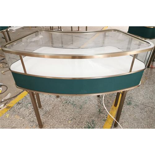 輕奢（shē）時尚拉絲不鏽鋼玻璃珠寶展櫃_弧形不鏽鋼手表櫃台