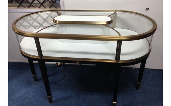 鈦金不鏽鋼玻璃（lí）珠寶展櫃_橢圓珠寶飾品展櫃