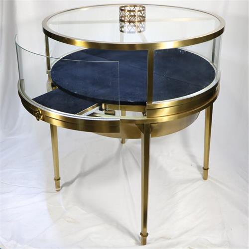 寶石翡翠（cuì）玉（yù）石高端飾品不鏽鋼圓形玻璃展櫃