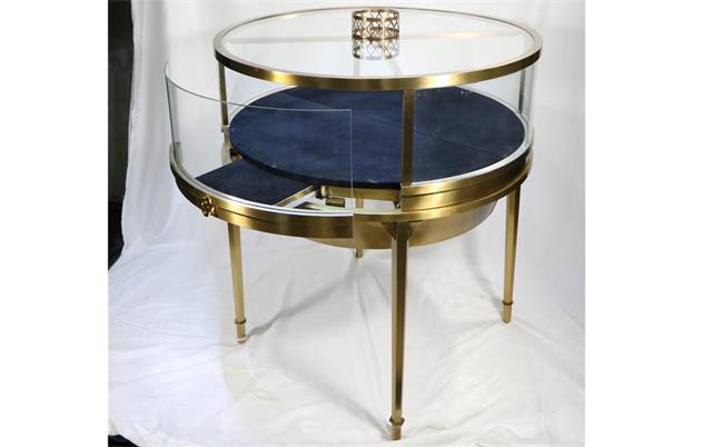 寶石翡翠玉石高端（duān）飾品不（bú）鏽鋼圓形玻璃展櫃