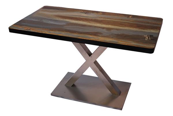 黑色圍邊（biān）實木餐桌（zhuō）_定製桌麵印花磨砂不鏽（xiù）鋼（gāng）底座工業風餐桌