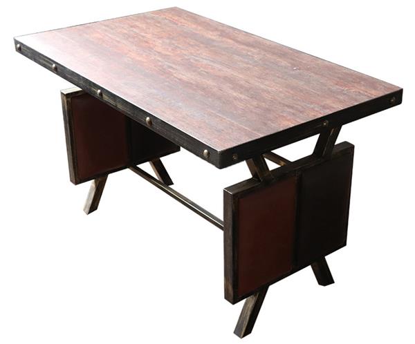 仿古五金防火（huǒ）板桌麵_五金鐵釘圍邊_厚實鐵板特色工業風餐桌