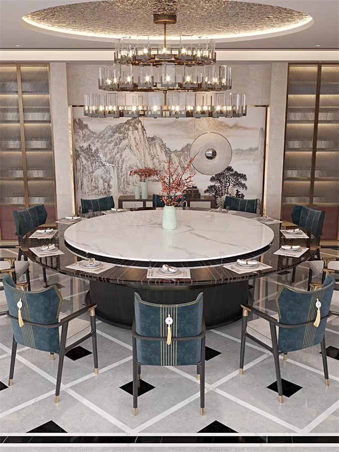 會所輕奢大理石（shí）電動餐桌